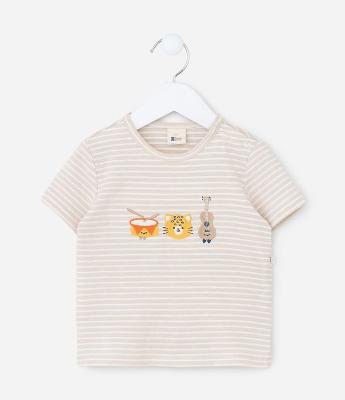 Camiseta Infantil Listrada com Bordado - Tam 0 a 18 Meses