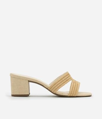 Sandália Mule com Tira em H e Efeito Ráfia