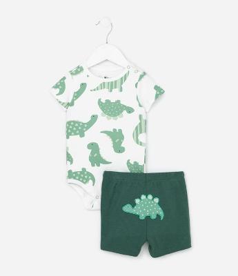 Conjunto Infantil em Suedine Com Estampa de Dinossauro - Tam RN a 18 Meses