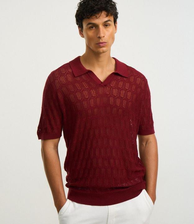 Camisa Polo Regular em Algodão Texturizada com Gola em V - 1