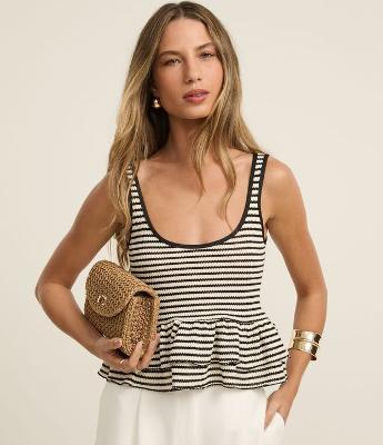 Blusa Peplum em Ribana Listrada