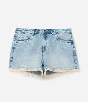 Short Boyfriend em Jeans com Rendinha Guipir na Barra - 1