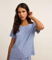 Blusa de Pijama em Viscose com Estampa Grid - 3
