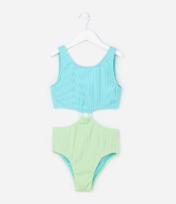 Maiô Infantil com Proteção UV  e Recorte  - Tam 7 a 16 Anos