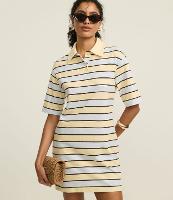 Vestido Listrado Curto em Algodão com Gola Polo - 1