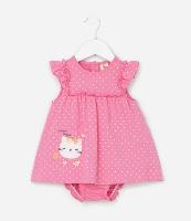 Vestido Body com Estampa Poá e Bordado Ursinha - Tam 0 a 18 Meses - 1