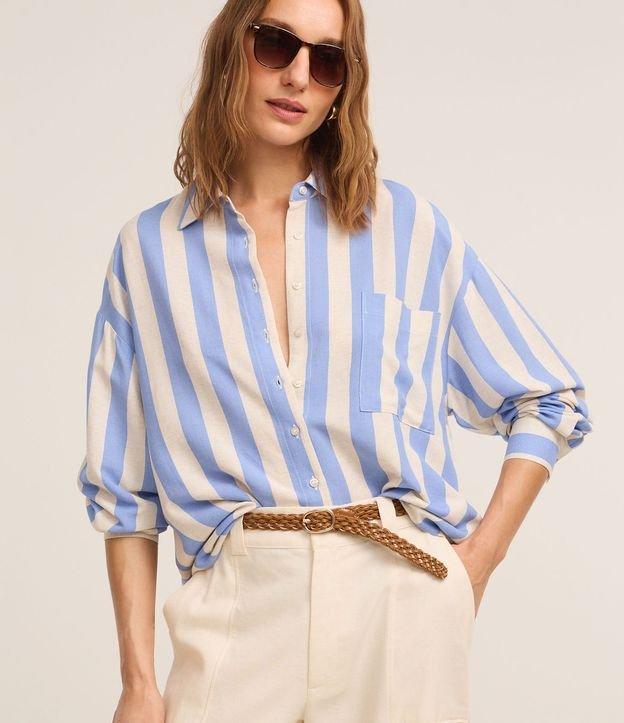 Camisa Ampla em Viscolinho com Listras Verticais Largas - 3