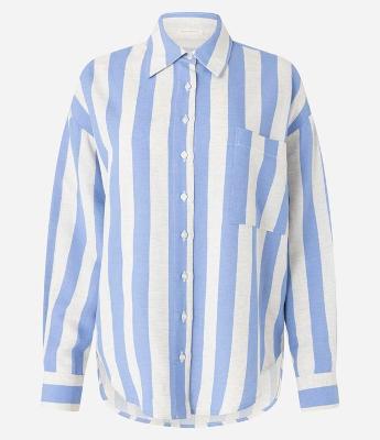 Camisa Ampla em Viscolinho com Listras Verticais Largas