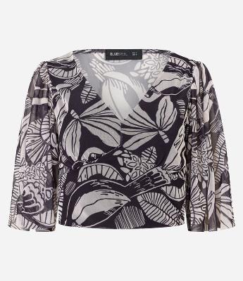 Blusa Cropped Tule com Estampa Floral Bicolor