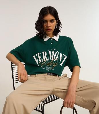 Camisa Polo Over em Algodão com Estampa Lettering Vermont