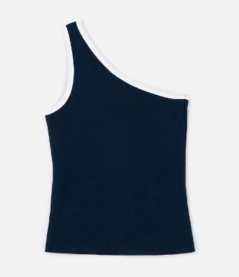Blusa Ombro Único em Ribana com Viés Contrastante Curve & Plus Size