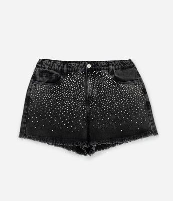 Short Boyfriend em Sarja com Brilhos Aplicados Curve & Plus Size