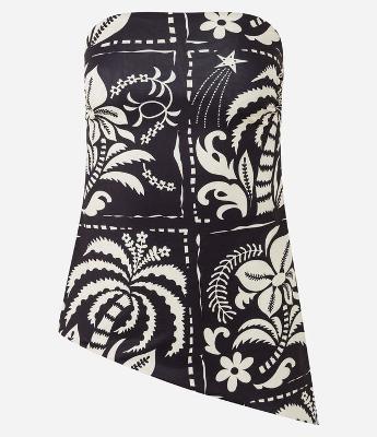 Blusa Sem Manga em Microfibra com Estampa Floral Bicolor e Barra Assimétrica