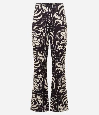 Calça Flare em Microfibra com Estampa Floral