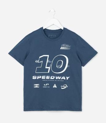 Camiseta Infantil Estampa Frente e Costas Speedway - Tam 5 a 14 Anos