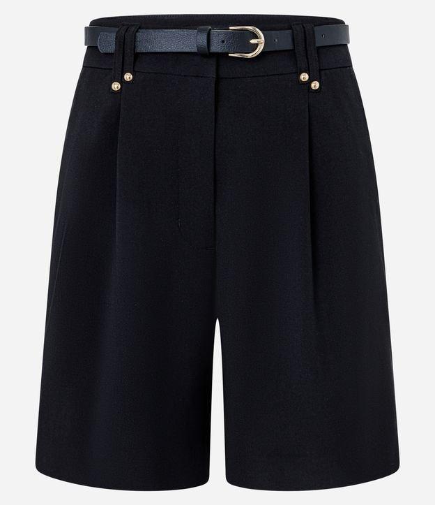 Short Alfaiatado com Pregas e Cinto Fino de PU - 1