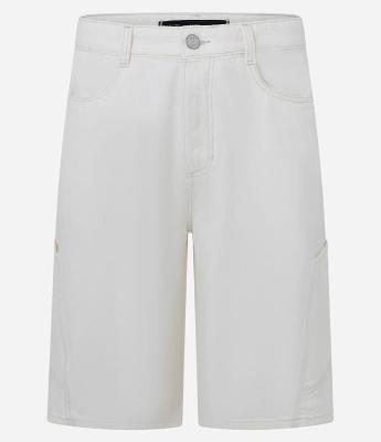 Bermuda Baggy Relaxed em Sarja com Recortes Deslocados e Bolso Lateral