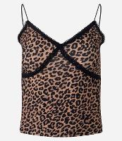 Blusa Alça Fina com Decote em V Rendado e Estampa Animal Print Onça - 1