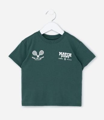 Camiseta Infantil com Estampa Frente e Costas Tennis Vibes - Tam 1 a 6 Anos