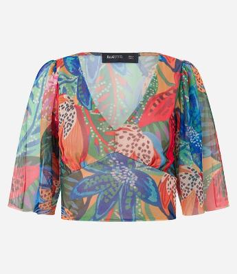 Blusa Cropped em Tule com Estampa Floral