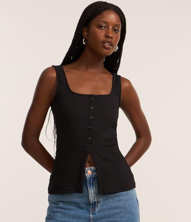 Blusa Regata Texturizada com Botões - 1