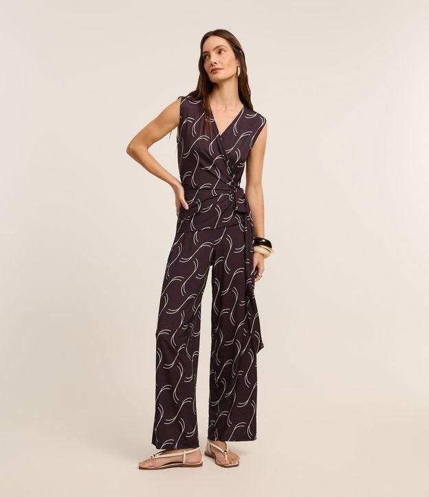 Macacão em Microfibra com Amarração e Estampa Geométrica - 1