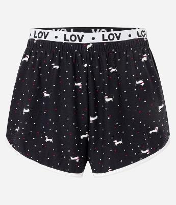 Short de Pijama com Cós Elástico Contrastante e Estampa de Cachorrinhos