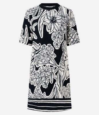 Vestido Curto em Viscose com Estampa Folhagem