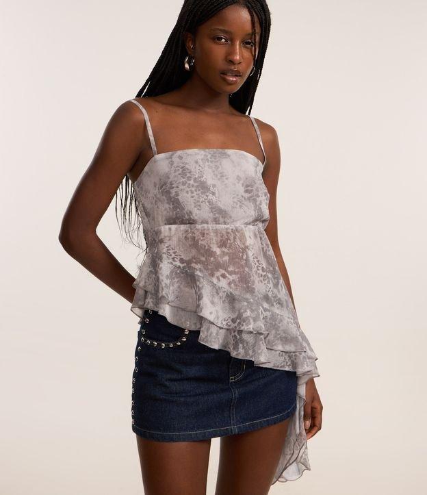 Blusa em Chiffon com Estampa Animal Print Cobra e Ponta Assimétrica - 1