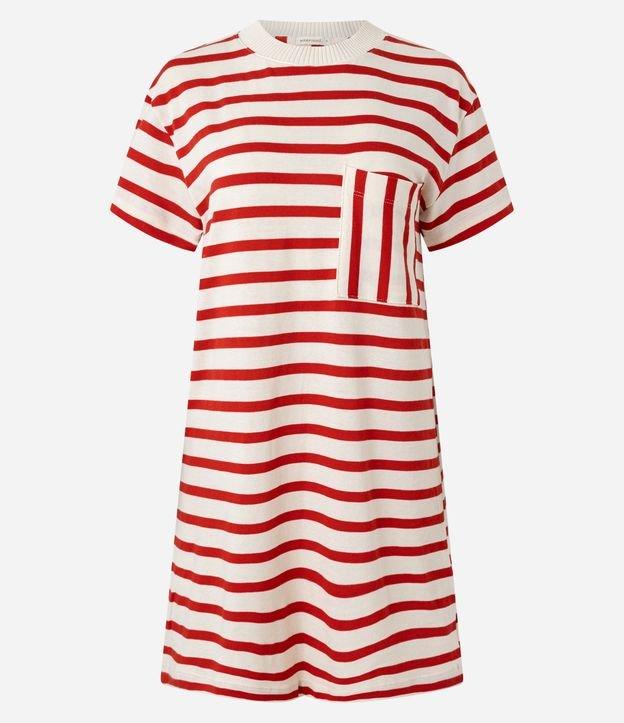 Vestido T-Shirt Curto em Cotton com Bolso e Listras - 1