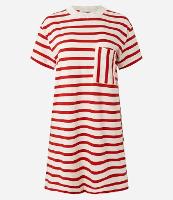 Vestido T-Shirt Curto em Cotton com Bolso e Listras - 1