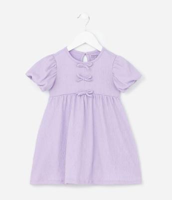 Vestido Infantil com Laços Texturizado - Tam 1 a 6 Anos