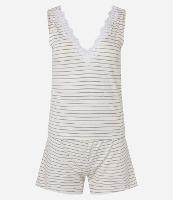 Pijama Short Doll em Viscose com Estampa Listrada e Detalhe de Renda - 1