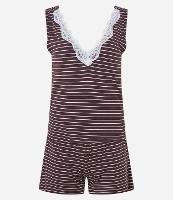 Pijama Short Doll em Viscose com Estampa Listrada e Detalhe de Renda - 1