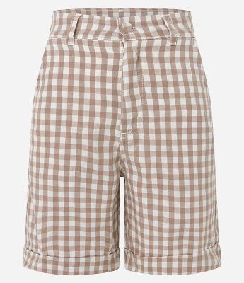 Short Alfaiatado em Sarja com Estampa Xadrez Vichy