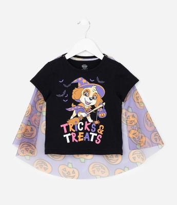 Camiseta Slim Infantil com Estampa Sky e Capa Halloween - Tam 1 a 6 Anos