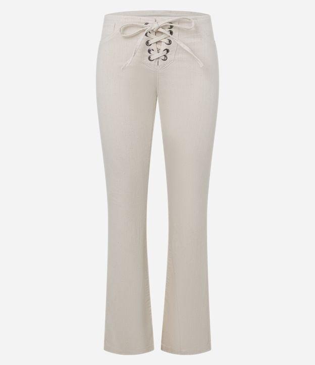Calça Boot Cut Cintura Baixa em Sarja com Amarração Trançada no Cós - 1