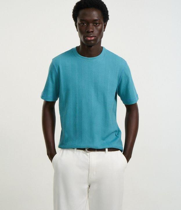 Camiseta Regular em Algodão com Textura Vertical - 1