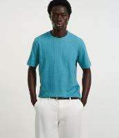 Camiseta Regular em Algodão com Textura Vertical - 1