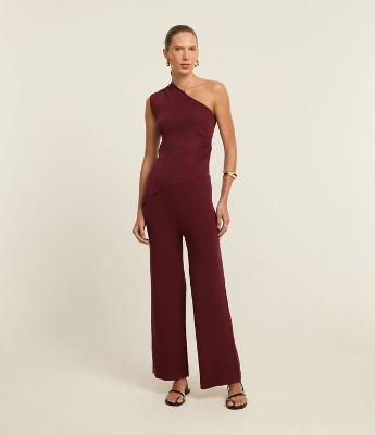 Calça Reta em Tricô com Elástico no Cós