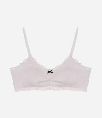 Sutiã Top Seamless Texturizado com Bordas de Frufru