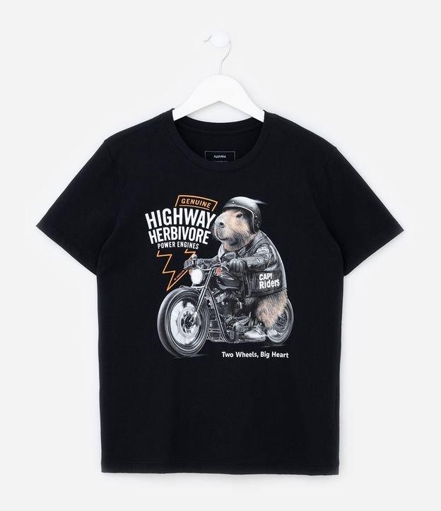 Camiseta Infantil com Estampa Capivara Motoqueira -  Tam 5 a 14 Anos - 1