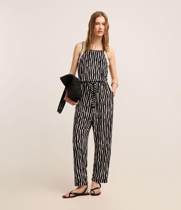 Macacão Reto em Viscose com Detalhes em Tricô e Estampa Geométrica - 1