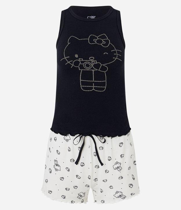 Pijama Short Doll em Ribana com Estampa e Strass Hello Kitty - 1