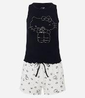 Pijama Short Doll em Ribana com Estampa e Strass Hello Kitty - 1