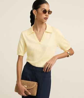 Blusa Polo em Tricô com Mini Pérolas