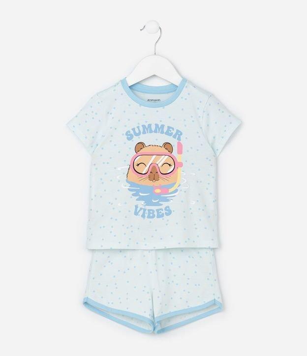 Pijama Curto Infantil com Estampa Poá e Capivara - Tam 2 a 6 Anos - 1