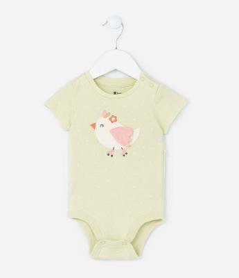 Body Infantil em Suedine com Estampa de Passarinho - Tam RN a 18 Meses