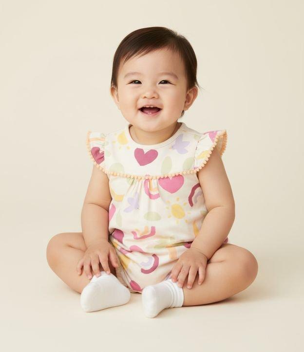 Macaquinho Infantil com Estampa Praia e Babadinhos - Tam RN a 18 meses - 2