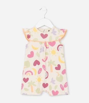 Macaquinho Infantil com Estampa Praia e Babadinhos - Tam RN a 18 meses